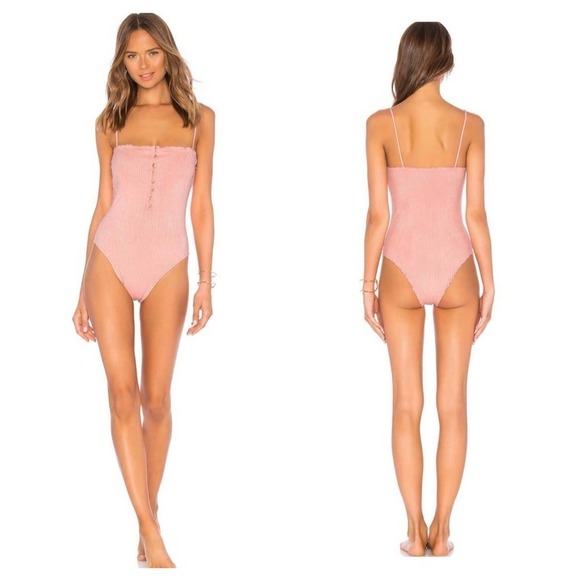 VIX PAULA HERMANNY Pink Romance Scales Buttons One Piece Swimwear Size L NWOT - Picture 1 of 16